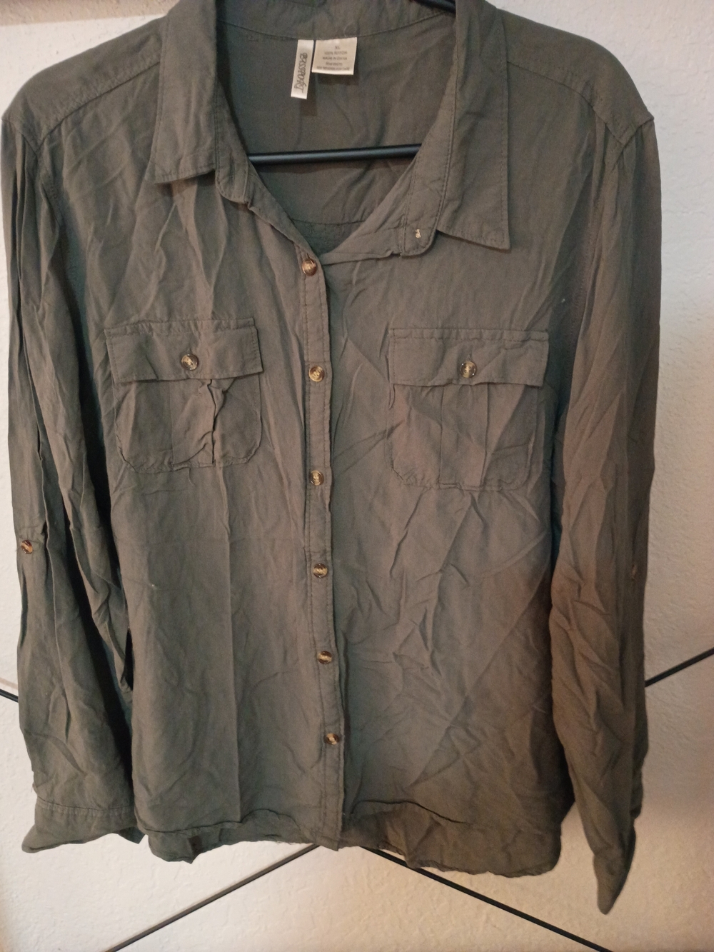 Passport Olive Green Button-Front Utility Shirt Size XL